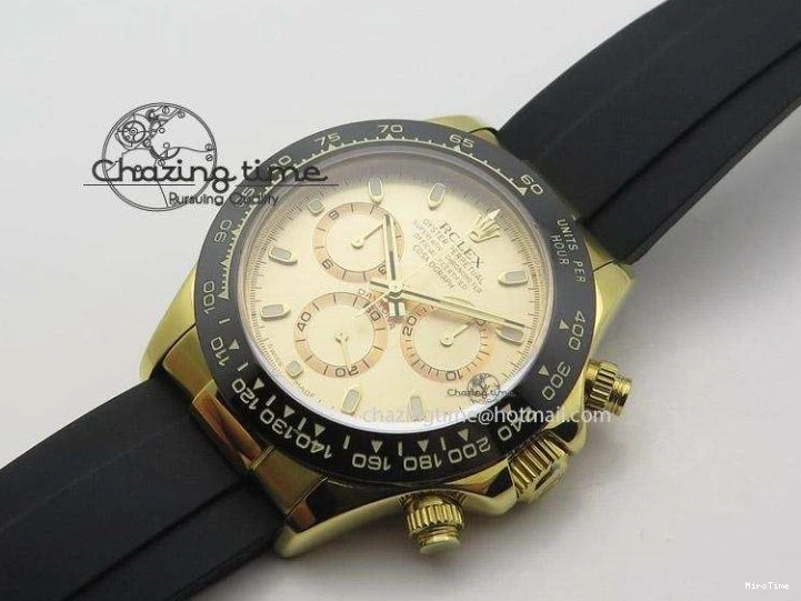MiroTime 0403 Stylish Daytona YG BP Maker Gold Dial Sticks Markers On Rubber Strap A7750@ 4012